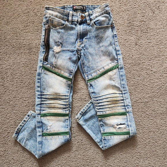 SOUTH POLE Boys Stacked Jeans Size 8 Distressed Denim 5 Pocket Grunge Acid Wash - Picture 2 of 12